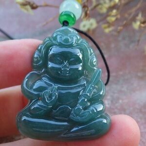 Green Jade jadeite nezha Buddha Pendant wealth of god certificate
